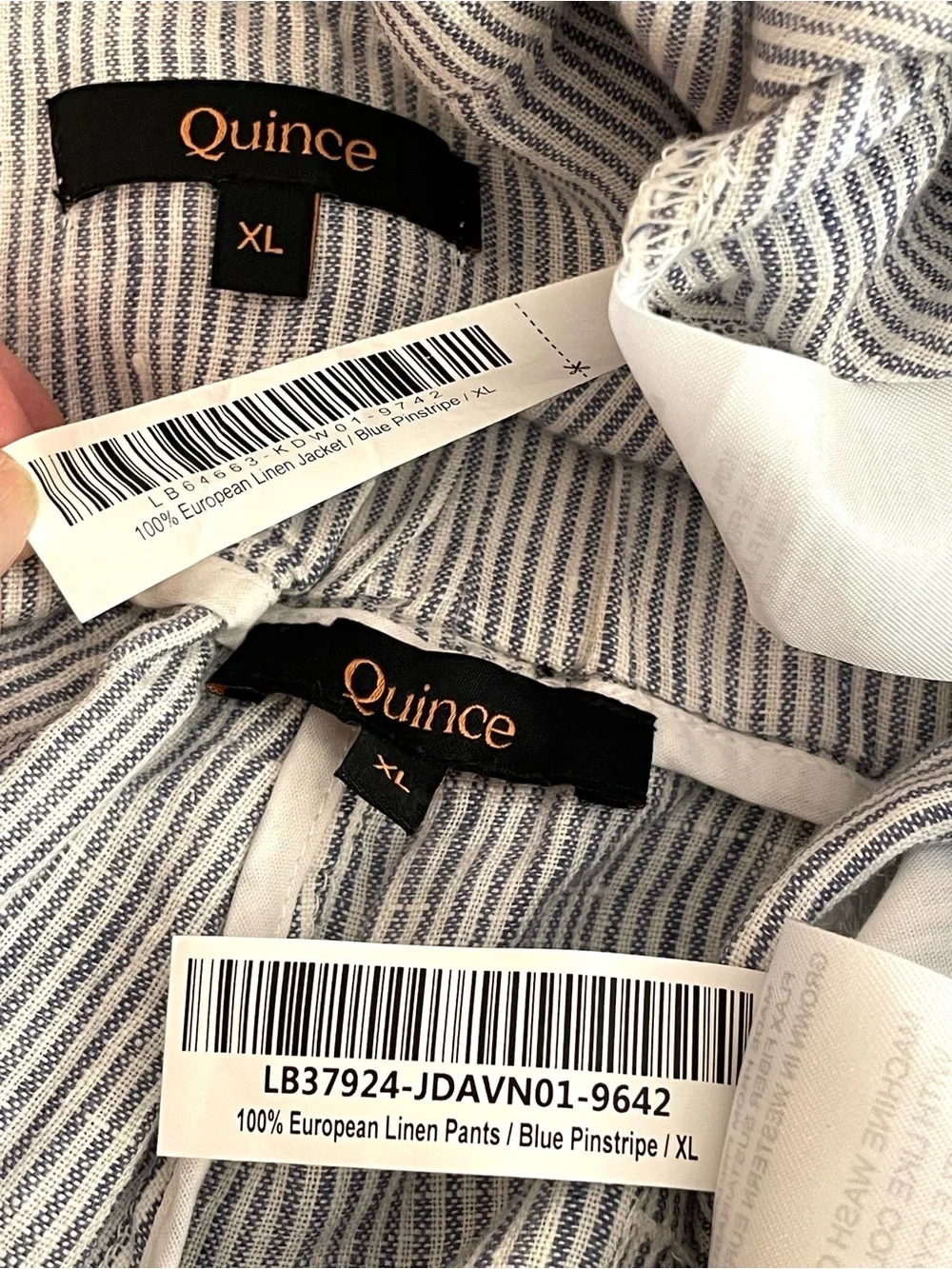 Quince 100% European Linen Blue Pinstripe Jacket and Pant Set Womens XL Coastal